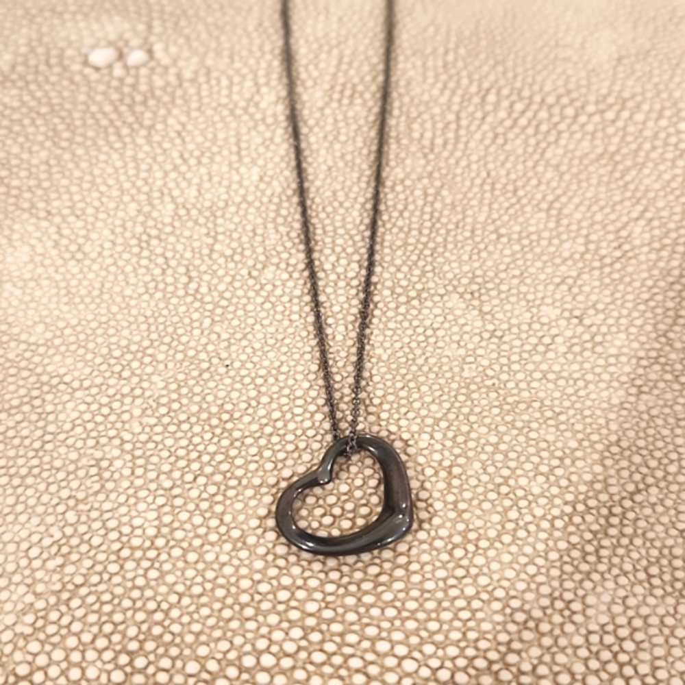 Tiffany & Co. Elsa Peretti Open Heart Necklace in Gun Metal - Picture 1 of 4